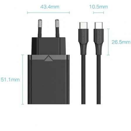 Vention Cargador de Pared FAHWF-EU con 1xUSB Tipo-C y 2x Cable USB Tipo-C, 25W Vention Cargador de Pared FAHWF-EU con 1xUSB Tipo-C y 2x Cable USB Tipo-C, 25W